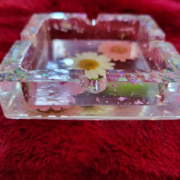Handcrafted Flowers Candy Dish Ashtray Resin Art Stars Glitter - Picture 9 of 13